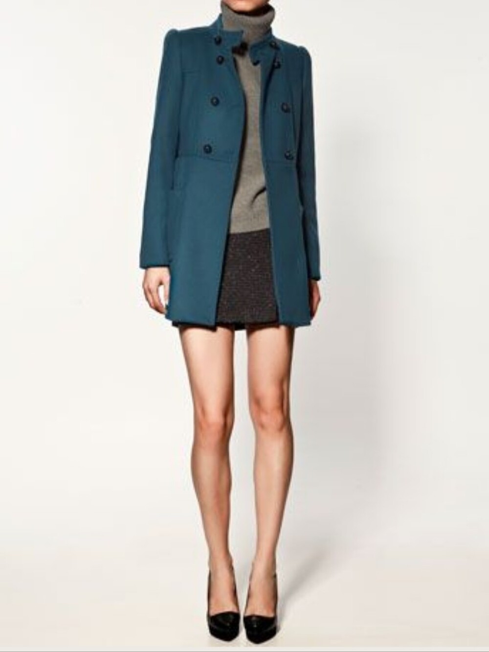 Zara Double-Breasted Wool Teal Coat Size S